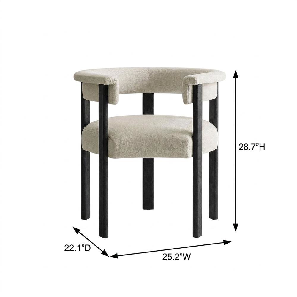 Fabric Upholstered Barrel Dining Chairs, Heathered Weave Ivory Black, Set of 2