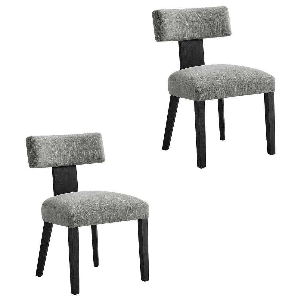 Fabric Upholstered Modern Dining Chair, Heathered Weave Gray Black, Set of 2