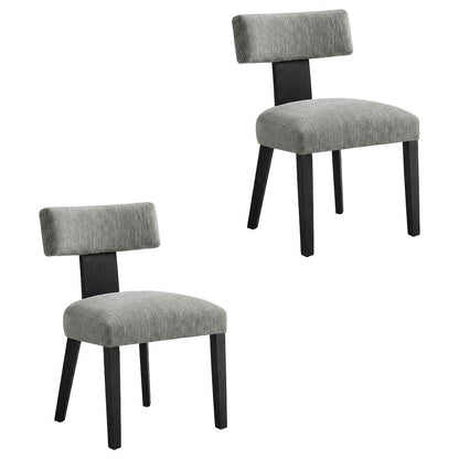 Fabric Upholstered Modern Dining Chair, Heathered Weave Gray Black, Set of 2