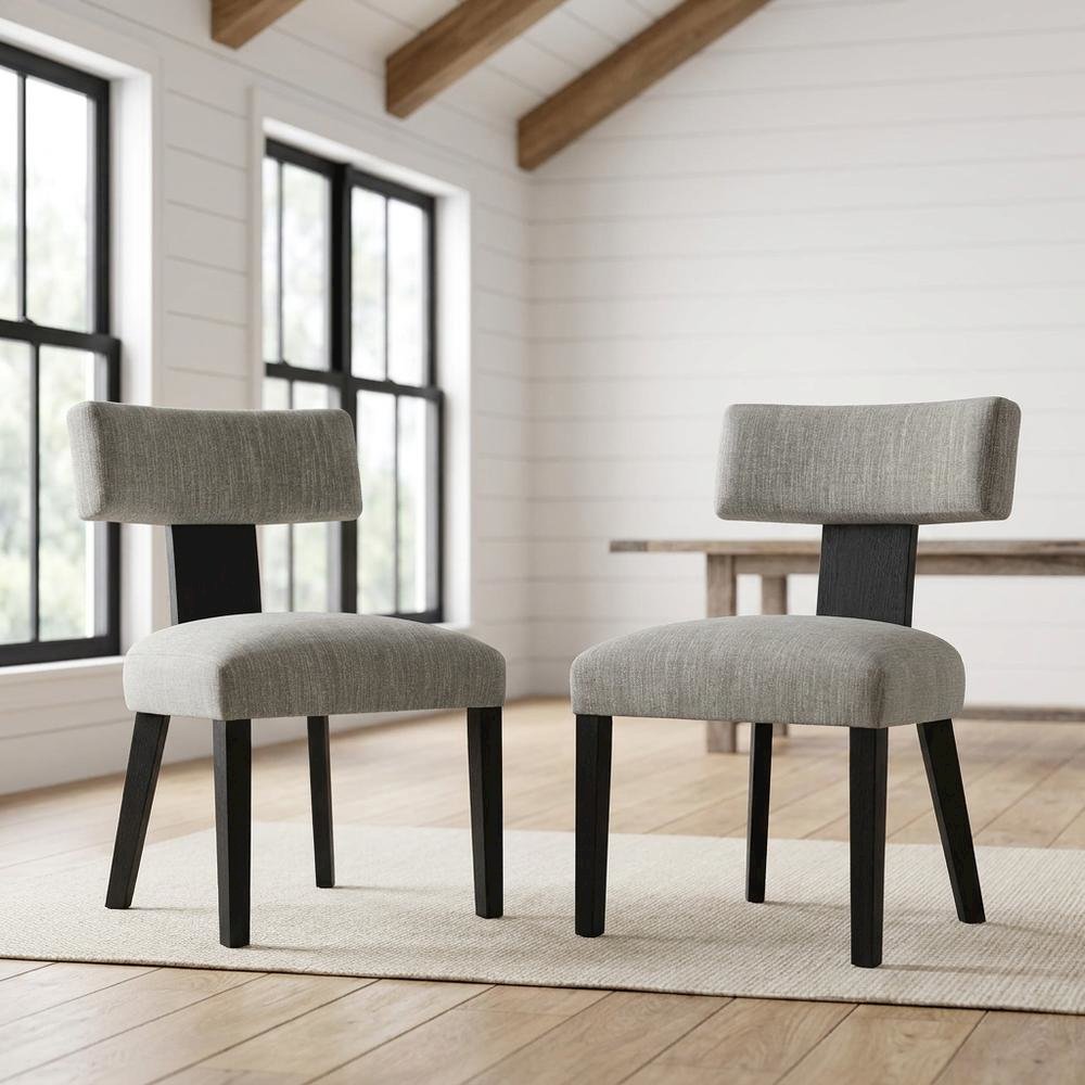 Fabric Upholstered Modern Dining Chair, Heathered Weave Gray Black, Set of 2