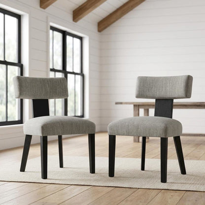 Fabric Upholstered Modern Dining Chair, Heathered Weave Gray Black, Set of 2