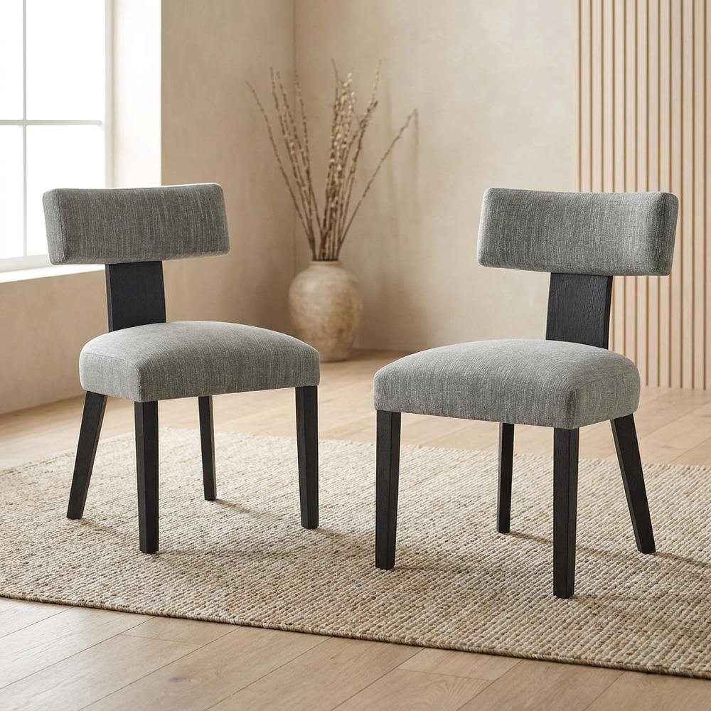 Fabric Upholstered Modern Dining Chair, Heathered Weave Gray Black, Set of 2