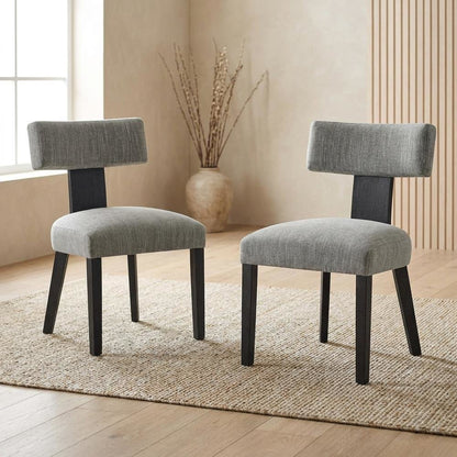 Fabric Upholstered Modern Dining Chair, Heathered Weave Gray Black, Set of 2