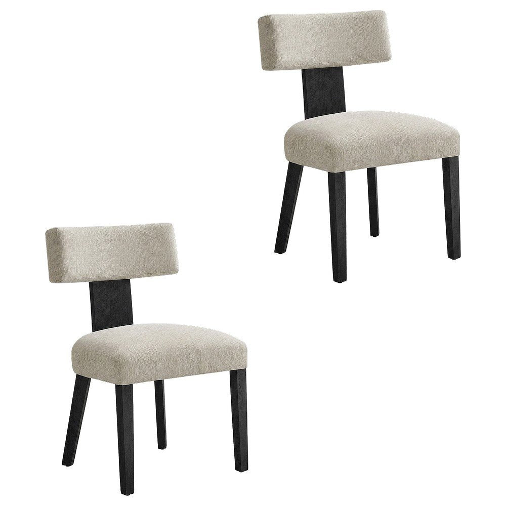 Fabric Upholstered Modern Dining Chair, Heathered Weave Ivory Black, Set of 2