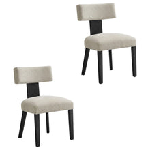 Fabric Upholstered Modern Dining Chair, Heathered Weave Ivory Black, Set of 2