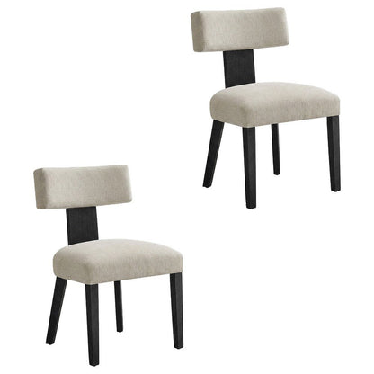 Fabric Upholstered Modern Dining Chair, Heathered Weave Ivory Black, Set of 2