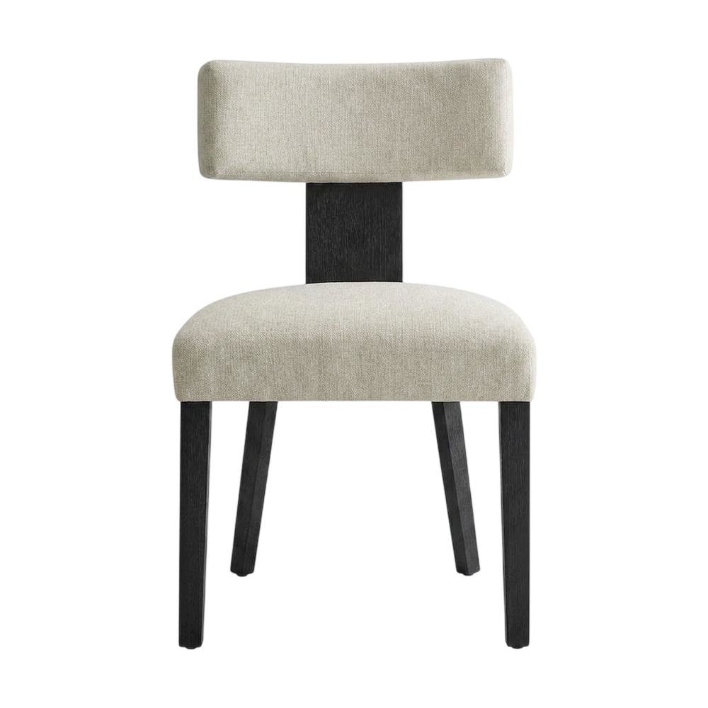 Fabric Upholstered Modern Dining Chair, Heathered Weave Ivory Black, Set of 2