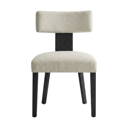 Fabric Upholstered Modern Dining Chair, Heathered Weave Ivory Black, Set of 2