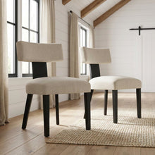 Fabric Upholstered Modern Dining Chair, Heathered Weave Ivory Black, Set of 2