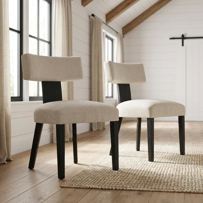 Fabric Upholstered Modern Dining Chair, Heathered Weave Ivory Black, Set of 2