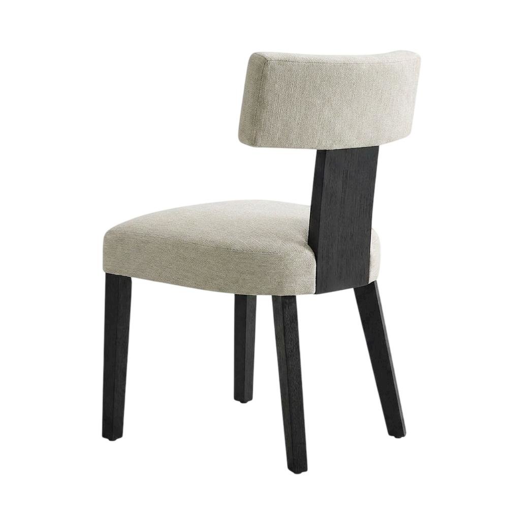 Fabric Upholstered Modern Dining Chair, Heathered Weave Ivory Black, Set of 2