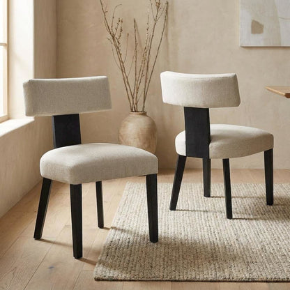 Fabric Upholstered Modern Dining Chair, Heathered Weave Ivory Black, Set of 2