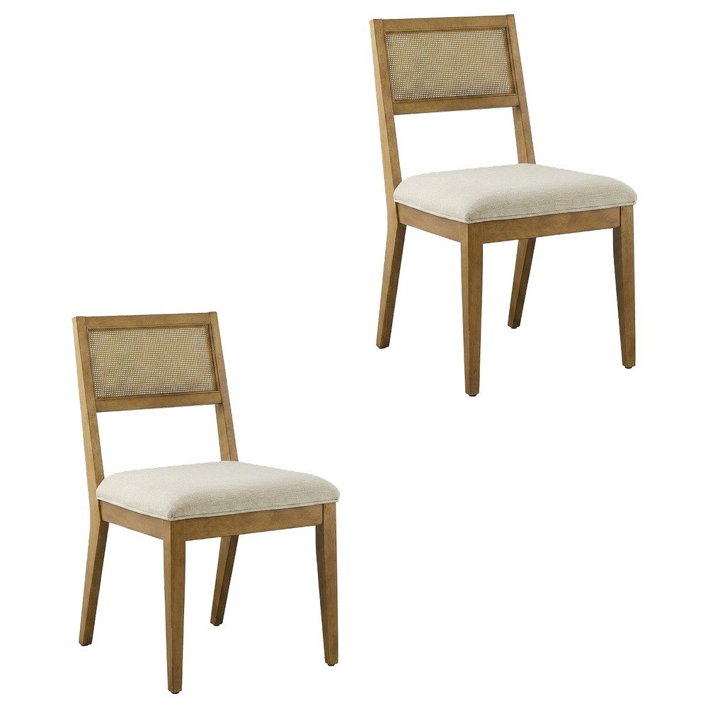 Faux Rattan Fabric Modern Dining Room Chairs, Heathered Weave Ivory, Set of 2