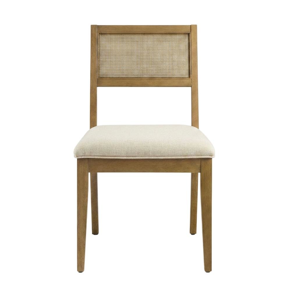 Faux Rattan Fabric Modern Dining Room Chairs, Heathered Weave Ivory, Set of 2