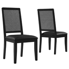 Arlo Vegan Leather Upholstered Faux Rattan and Wood Dining Side Chairs Set of 2