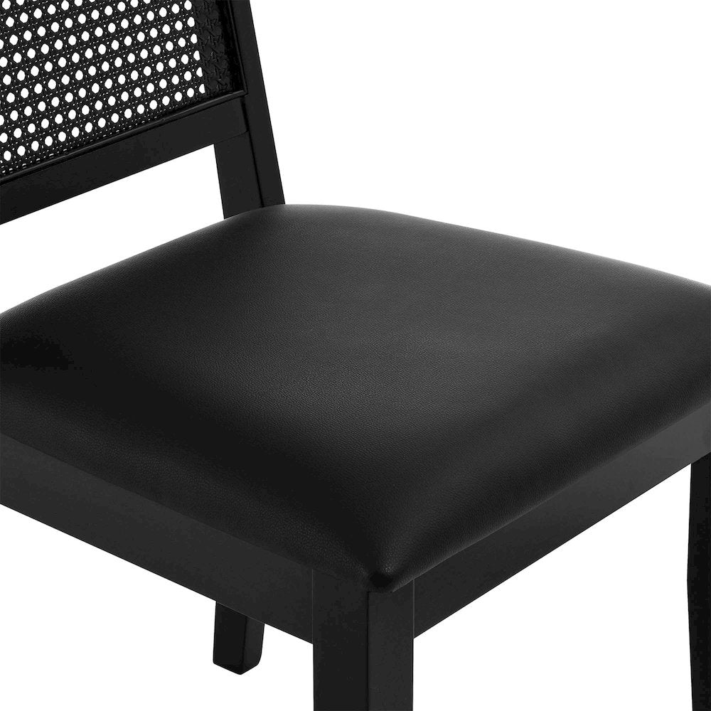 Arlo Vegan Leather Upholstered Faux Rattan and Wood Dining Side Chairs Set of 2
