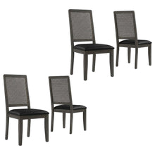 Vegan Leather Upholstered Faux Rattan Dining Chairs, Black Black, Set of 2