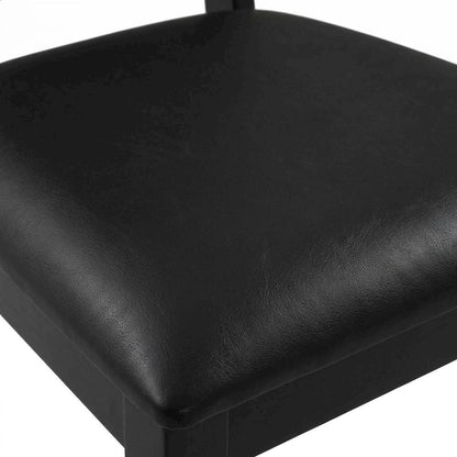 Vegan Leather Upholstered Faux Rattan Dining Chairs, Black Black, Set of 2