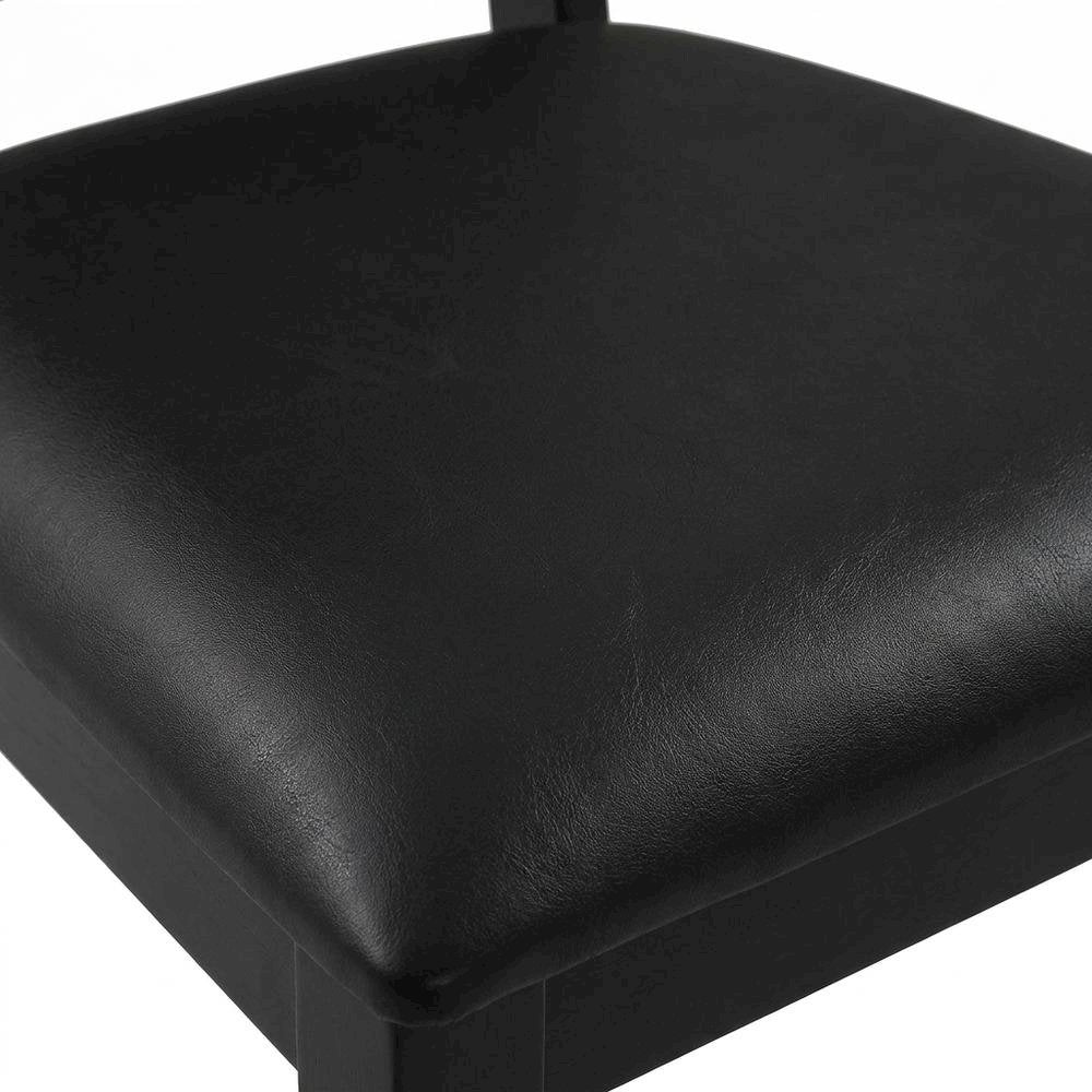 Vegan Leather Upholstered Faux Rattan Dining Chairs, Black Black, Set of 2