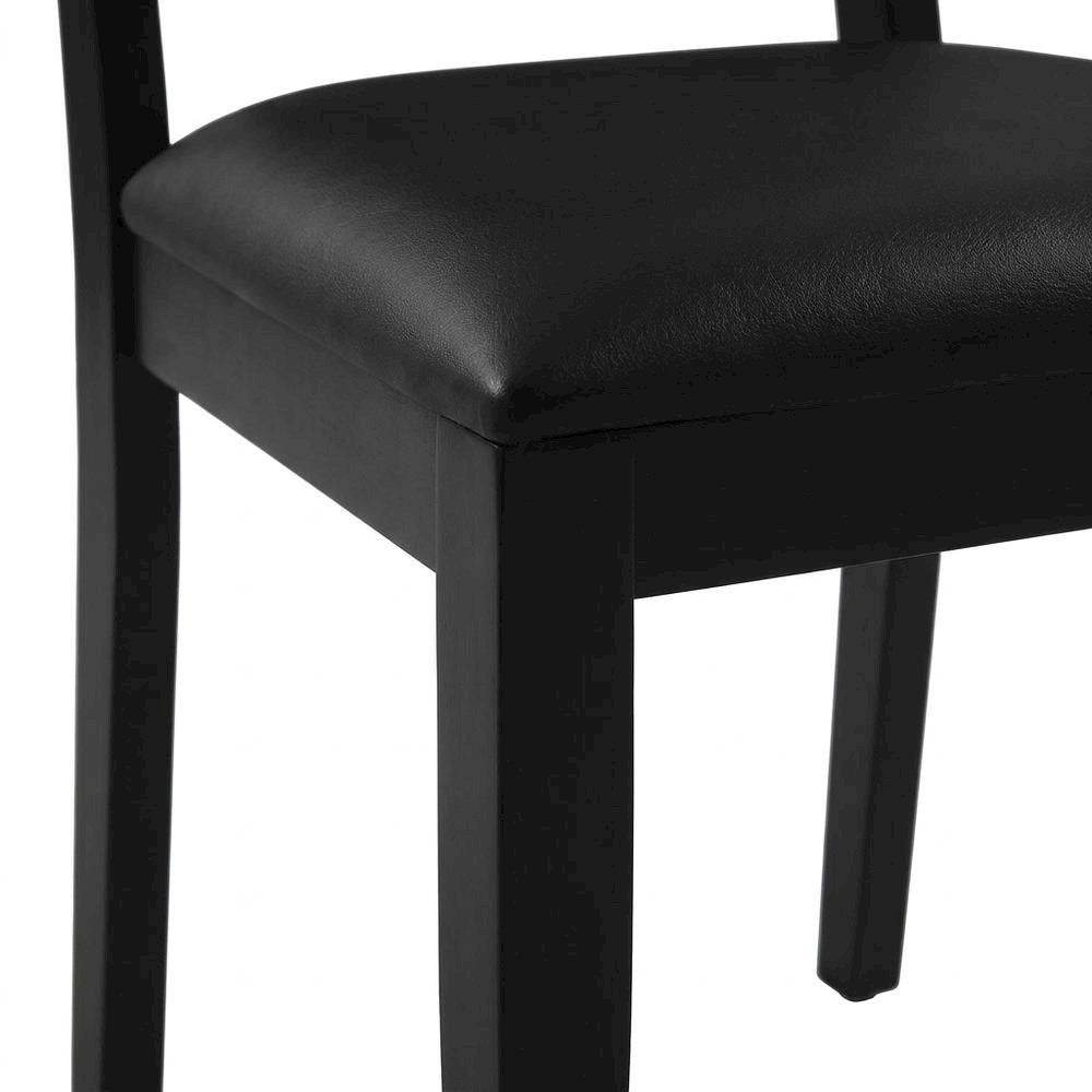 Vegan Leather Upholstered Faux Rattan Dining Chairs, Black Black, Set of 2