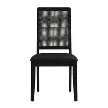Vegan Leather Upholstered Faux Rattan Dining Chairs, Black Black, Set of 2