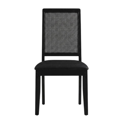 Vegan Leather Upholstered Faux Rattan Dining Chairs, Black Black, Set of 2