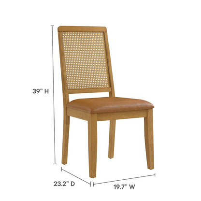 Arlo Vegan Leather Upholstered Faux Rattan and Wood Dining Side Chairs Set of 2