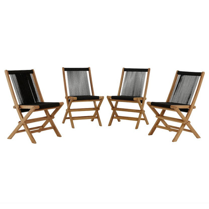 Vienna Outdoor Patio Teak and Rope Folding Chairs Set of 4