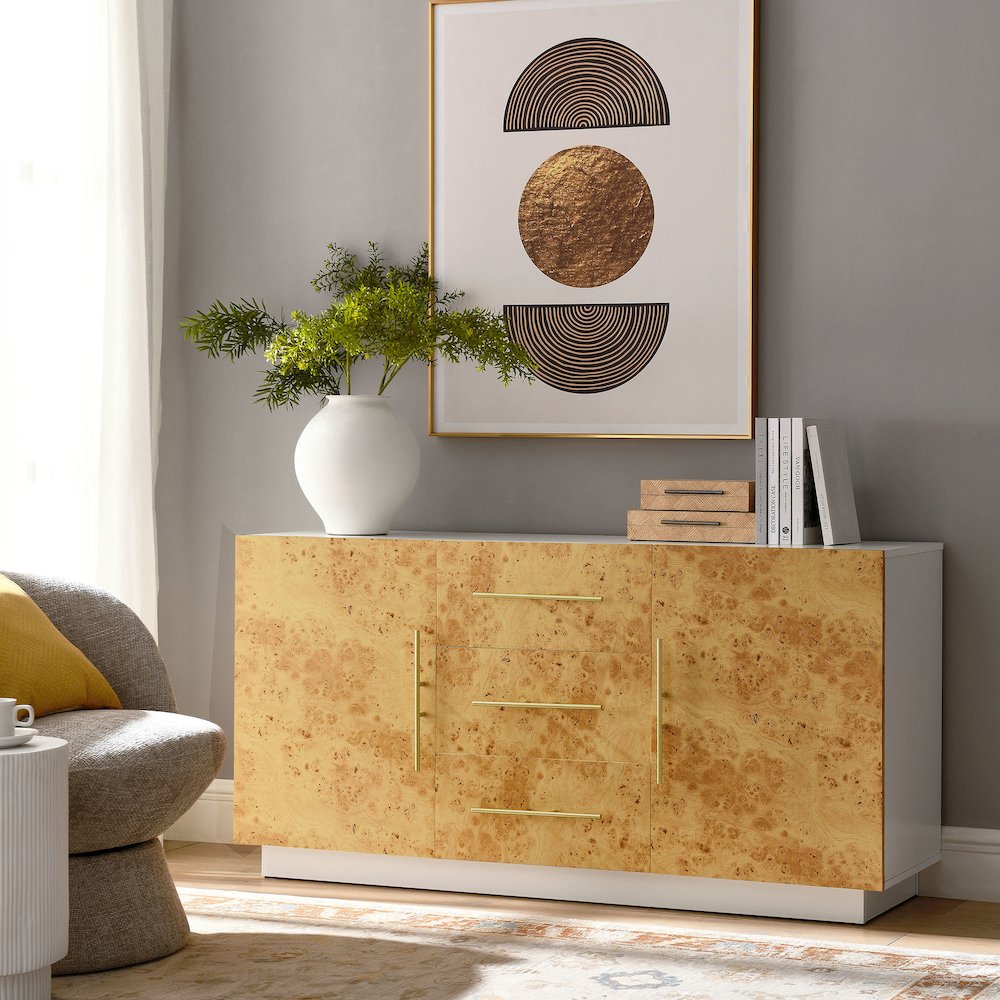 Abel 59 Inch Burl Wood Sideboard Buffet TV Stand