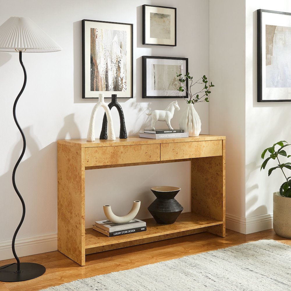 Hudson 2-Drawer Burl Wood Console Table
