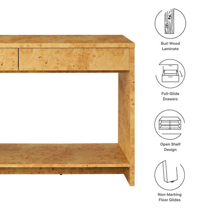 Hudson 2-Drawer Burl Wood Console Table