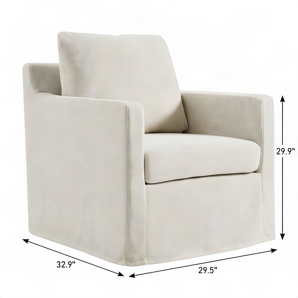 Wood Slipcovered Swivel Accent Chair for Living Room, Salt