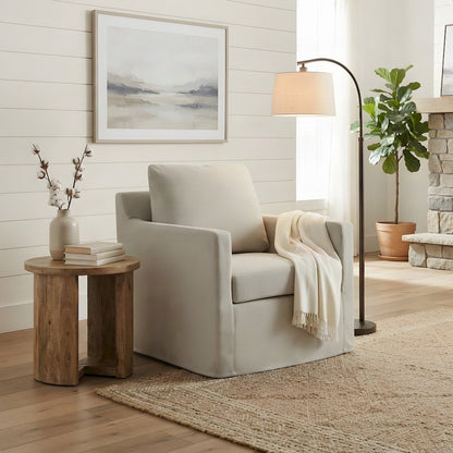 Wood Slipcovered Swivel Accent Chair for Living Room, Salt