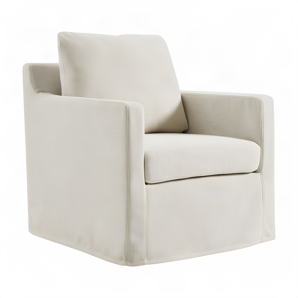 Wood Slipcovered Swivel Accent Chair for Living Room, Salt