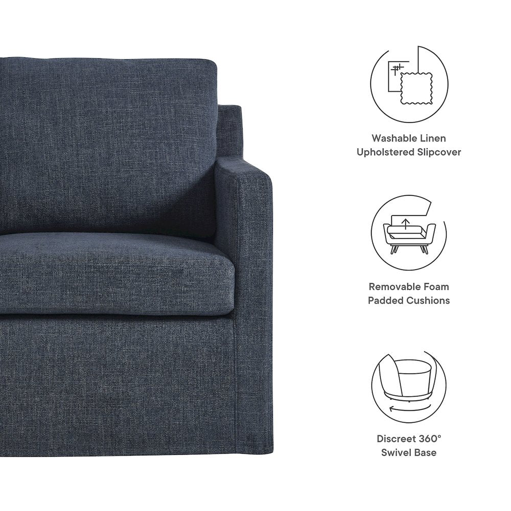 Serene Fabric Slipcovered Swivel Armchair
