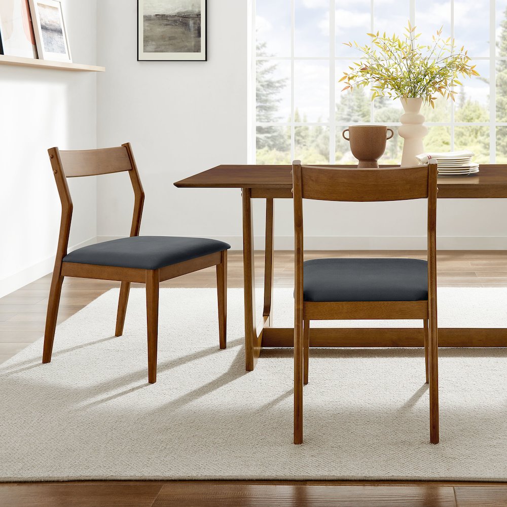 Solara Vegan Leather Wood Dining Side Chairs Set of 2