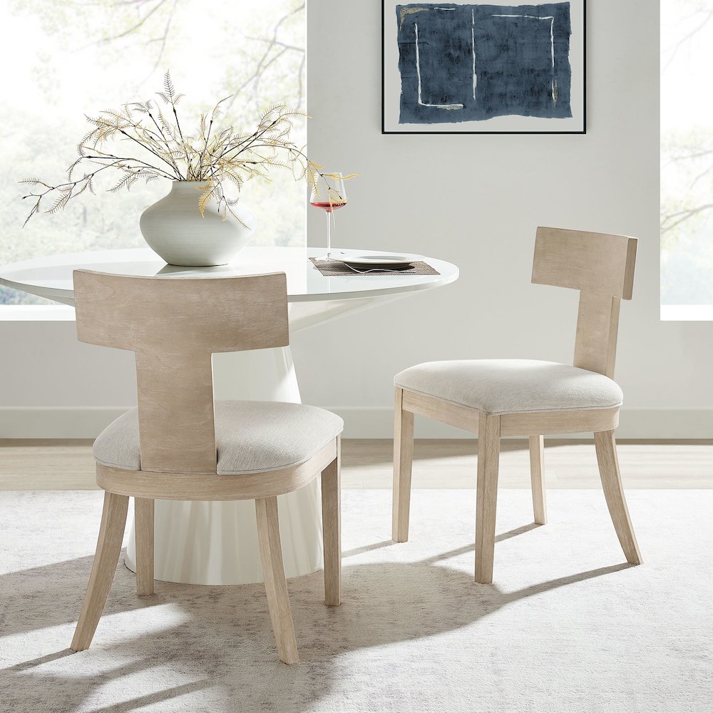 Peregrine Wood and Fabric Upholstered Dining Chairs Set of 2