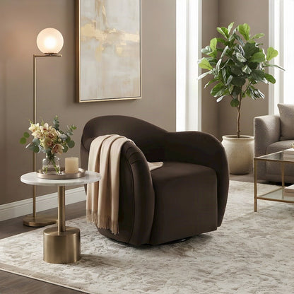 Performance Velvet Swivel Accent Chair with Arms, Chocolate Brown