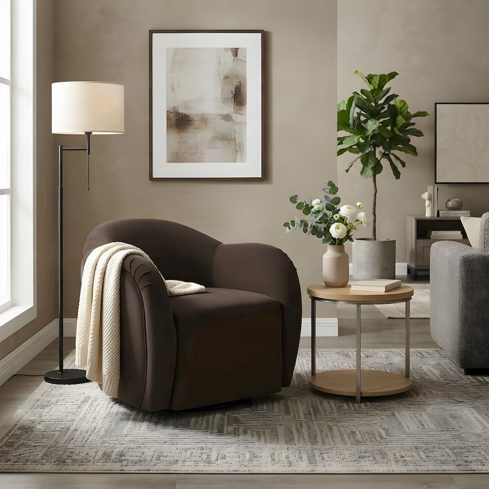 Performance Velvet Swivel Accent Chair with Arms, Chocolate Brown