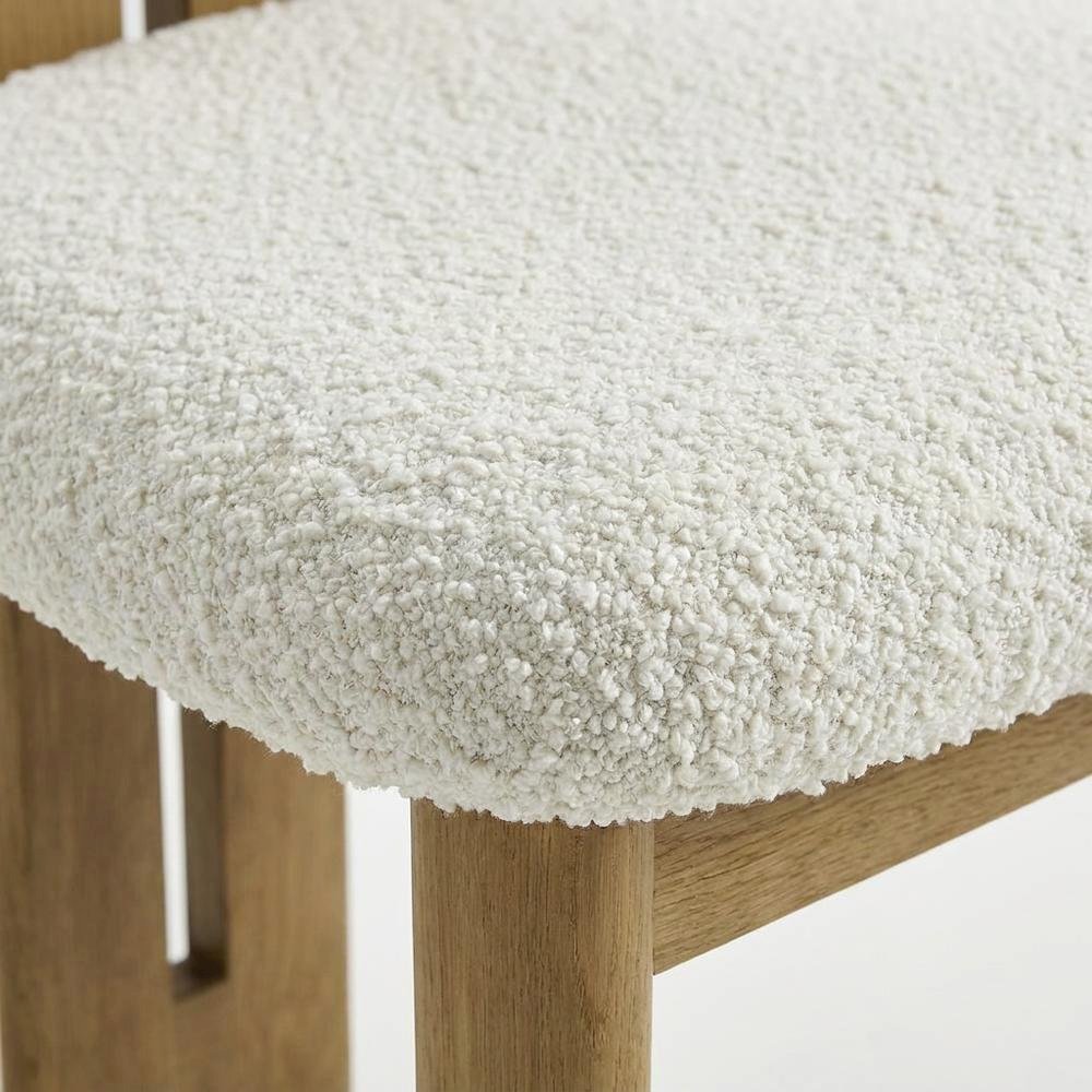 Boucle Fabric Upholstered Dining Chairs, French Oak Ivory, Set of 2