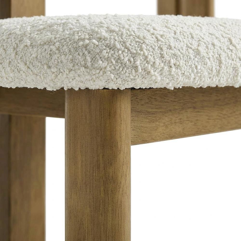 Boucle Fabric Upholstered Dining Chairs, French Oak Ivory, Set of 2