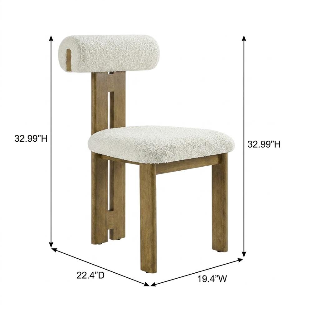 Boucle Fabric Upholstered Dining Chairs, French Oak Ivory, Set of 2