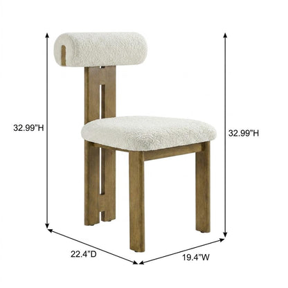 Boucle Fabric Upholstered Dining Chairs, French Oak Ivory, Set of 2