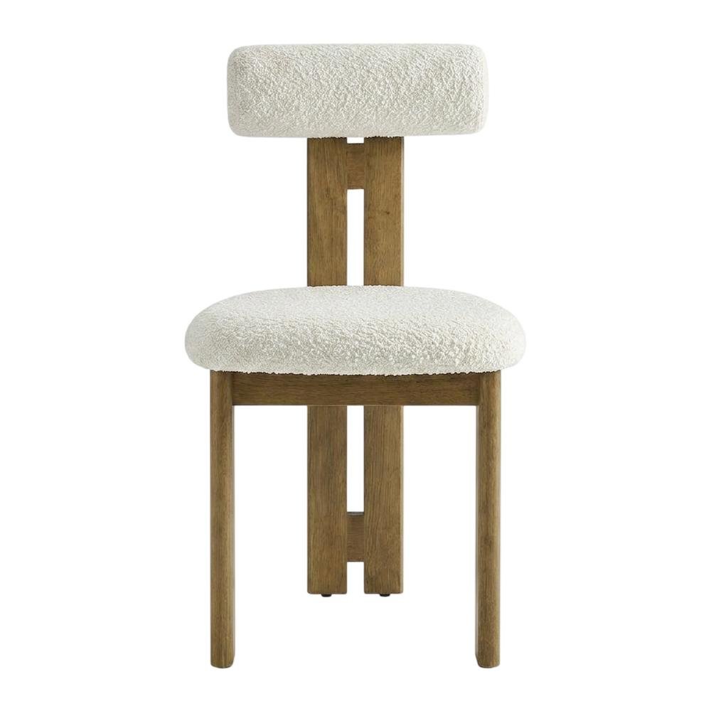 Boucle Fabric Upholstered Dining Chairs, French Oak Ivory, Set of 2
