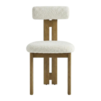 Boucle Fabric Upholstered Dining Chairs, French Oak Ivory, Set of 2