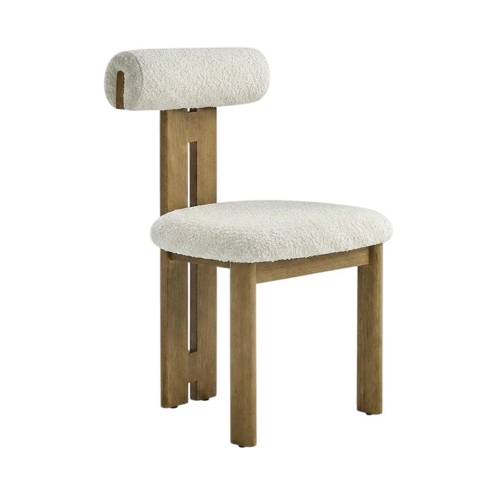 Boucle Fabric Upholstered Dining Chairs, French Oak Ivory, Set of 2