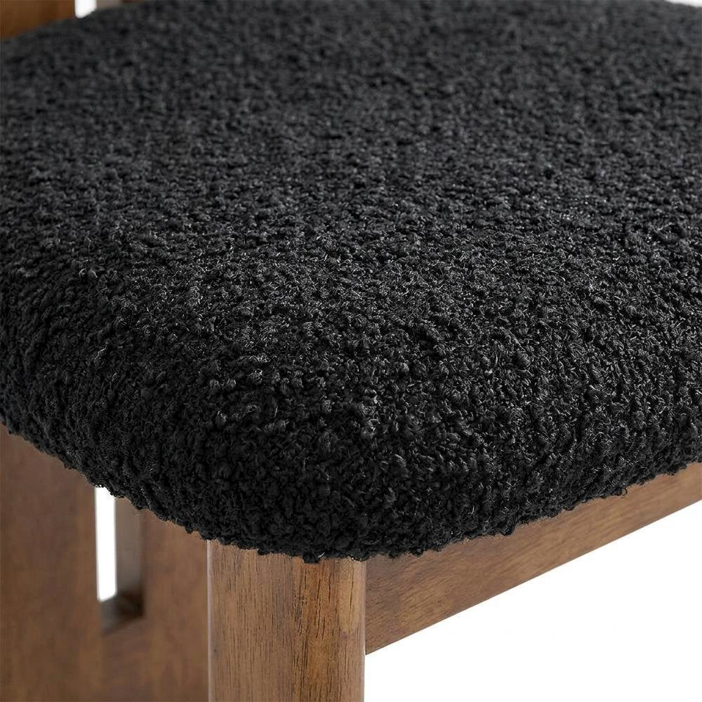 Boucle Fabric Upholstered Dining Chairs, Walnut Black, Set of 2