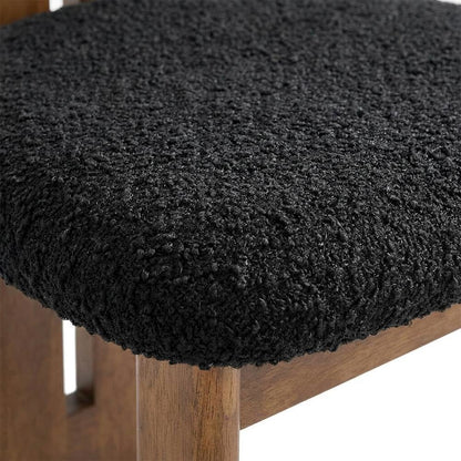 Boucle Fabric Upholstered Dining Chairs, Walnut Black, Set of 2