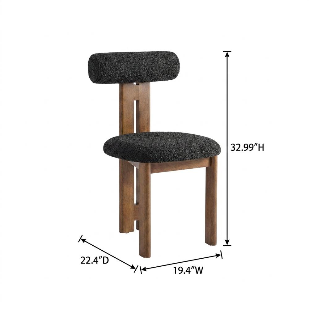 Boucle Fabric Upholstered Dining Chairs, Walnut Black, Set of 2