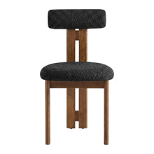 Boucle Fabric Upholstered Dining Chairs, Walnut Black, Set of 2